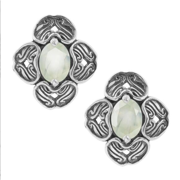 New~Carolyn Pollack Genuine Prehnite Gemstone Button Earrings~.925 Sterling - Picture 1 of 6